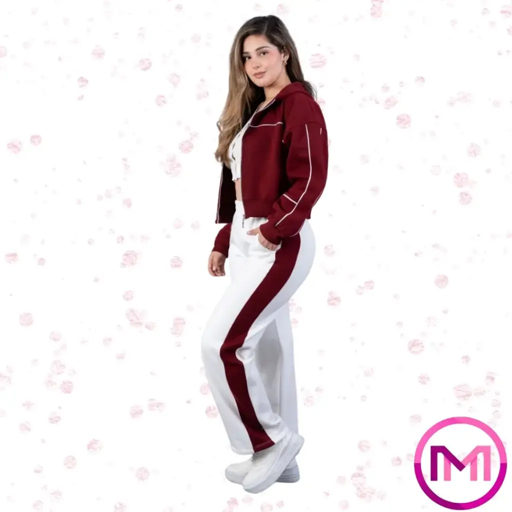 Conjunto Deportivo Bicolor Vino & Blanco con Chaqueta