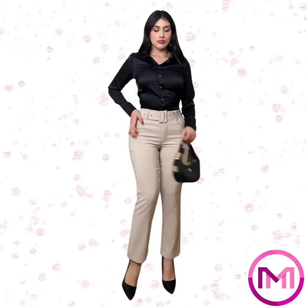 Pantalón Ejecutivo Beige con Cinturón – Corte Recto